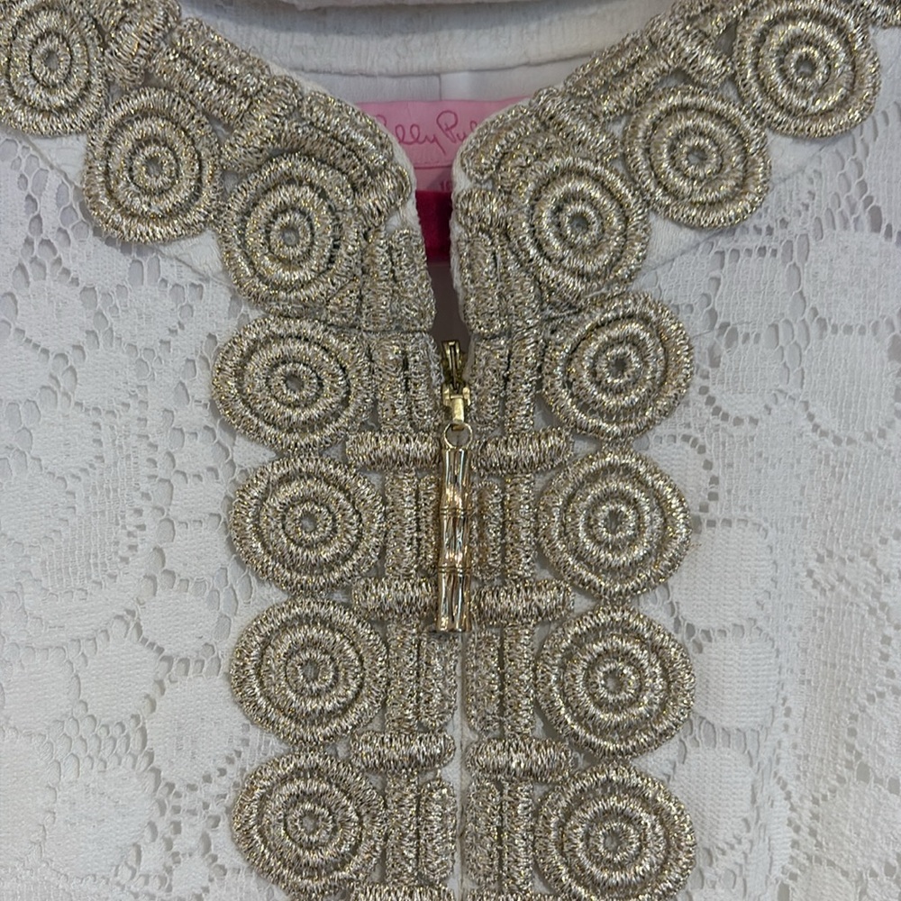 Lilly Pulitzer White Lace Shift Dress with Gold Detailing - Picture 3 of 6